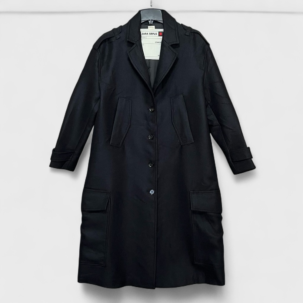Zara SRPLS Black Wool Trench Coat. Women’s Size Large